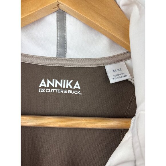 Annika Cutter & Buck Womens Half-Zip Short Sleeve Polo Shirt M White & Brown - Picture 6 of 7